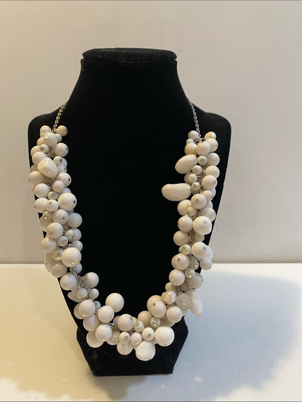 White Cluster Bead Statement Necklace - Women Jewelry